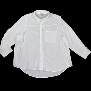 Casa Cabana Shirt Women 3X White Long Sleeve Button Down Collared NWOT